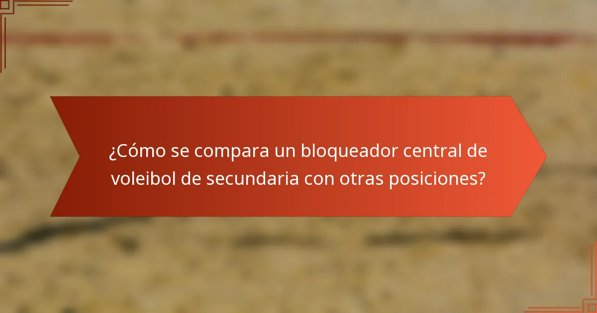 ¿Cómo se compara un bloqueador central de voleibol de secundaria con otras posiciones?